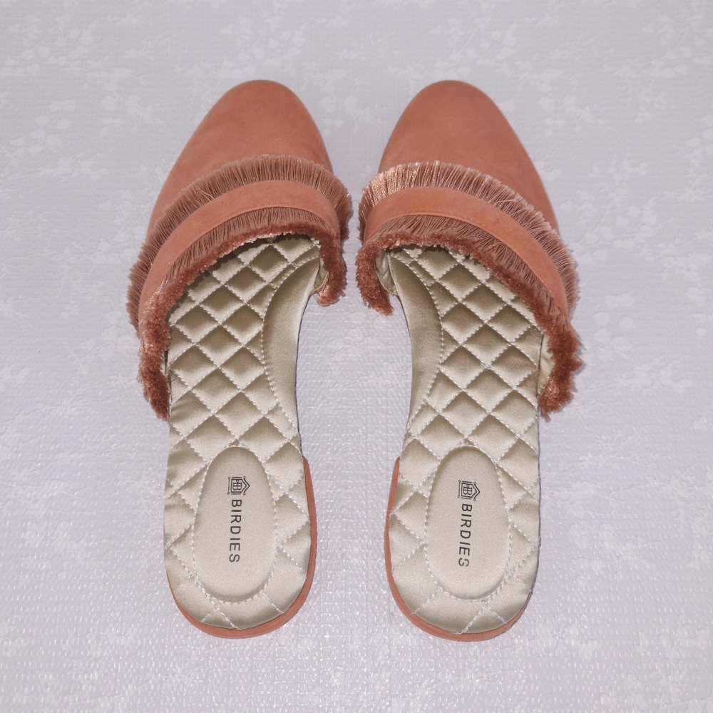 Birdies Coral Suede Fringe Backless Flats - Picture 8 of 10